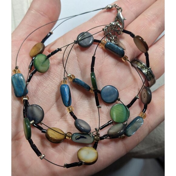 Mermaidcore Layered Rainbow Shell Beaded Station Necklace - Picture 3 of 6